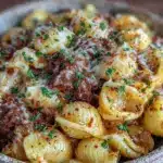 creamy one-pot beef and shells - featured image