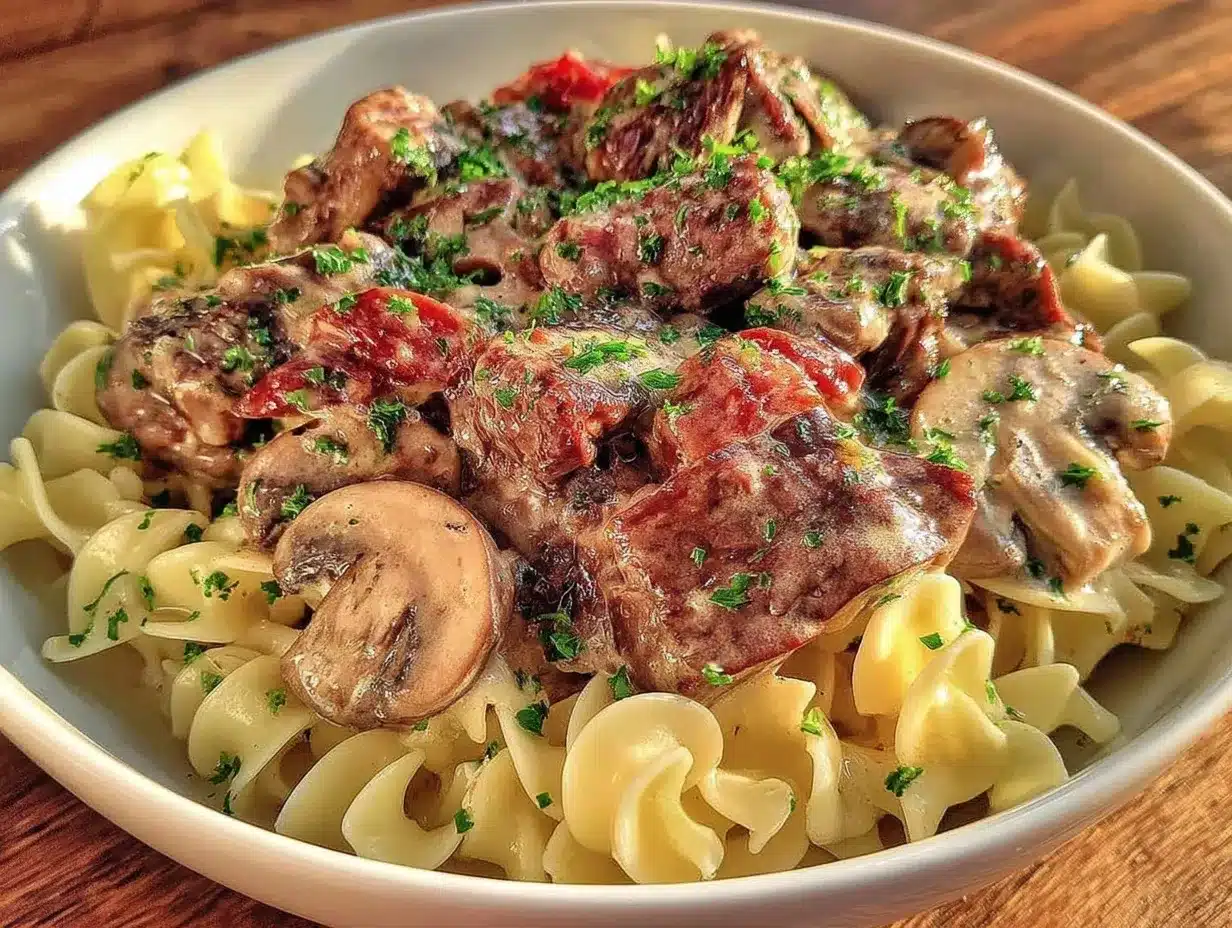 creamy one-pot beef stroganoff preparation steps