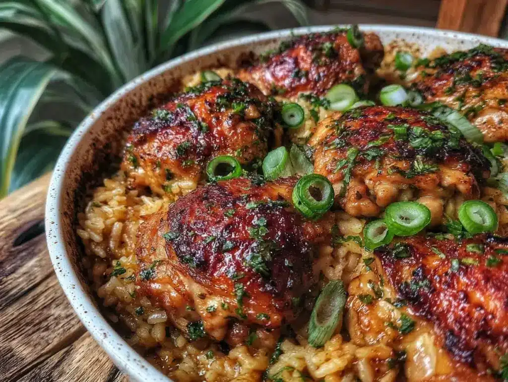 creamy one-pot garlic chicken and rice - featured image