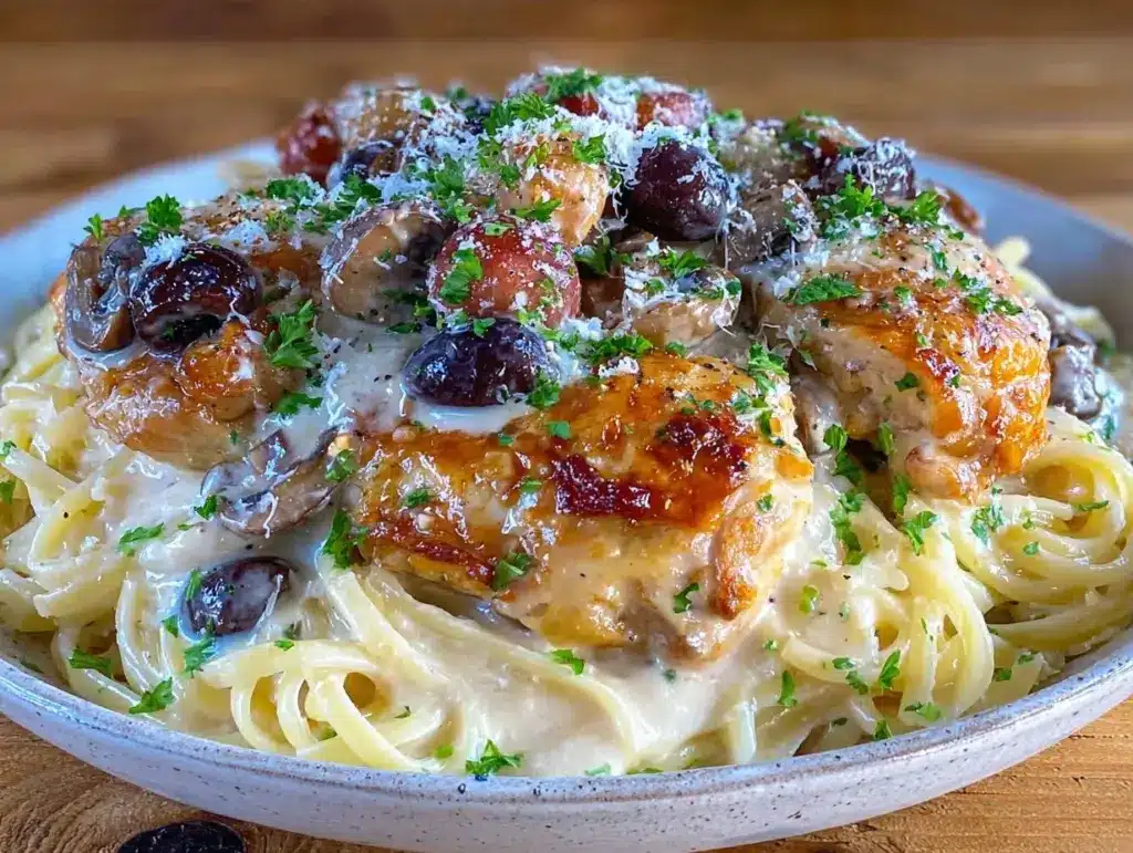 creamy one-pot mushroom chicken pasta - featured image