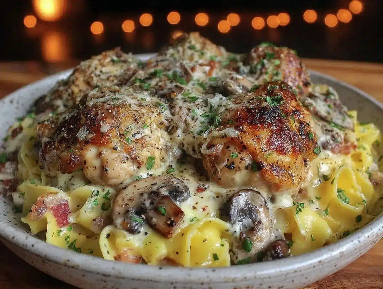 creamy one-pot mushroom chicken pasta preparation steps