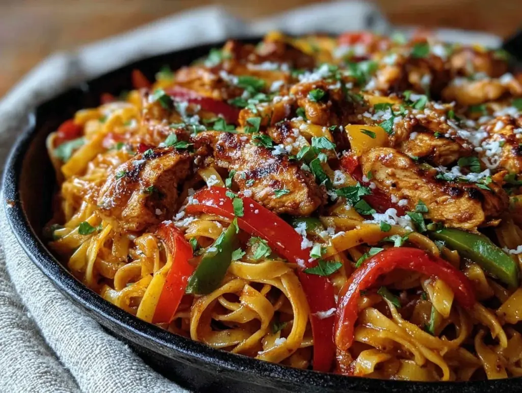 creamy skillet chicken fajita pasta - featured image