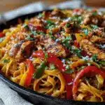 creamy skillet chicken fajita pasta - featured image