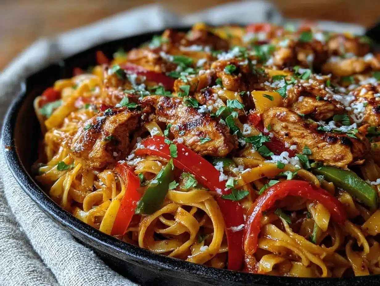 creamy skillet chicken fajita pasta preparation steps