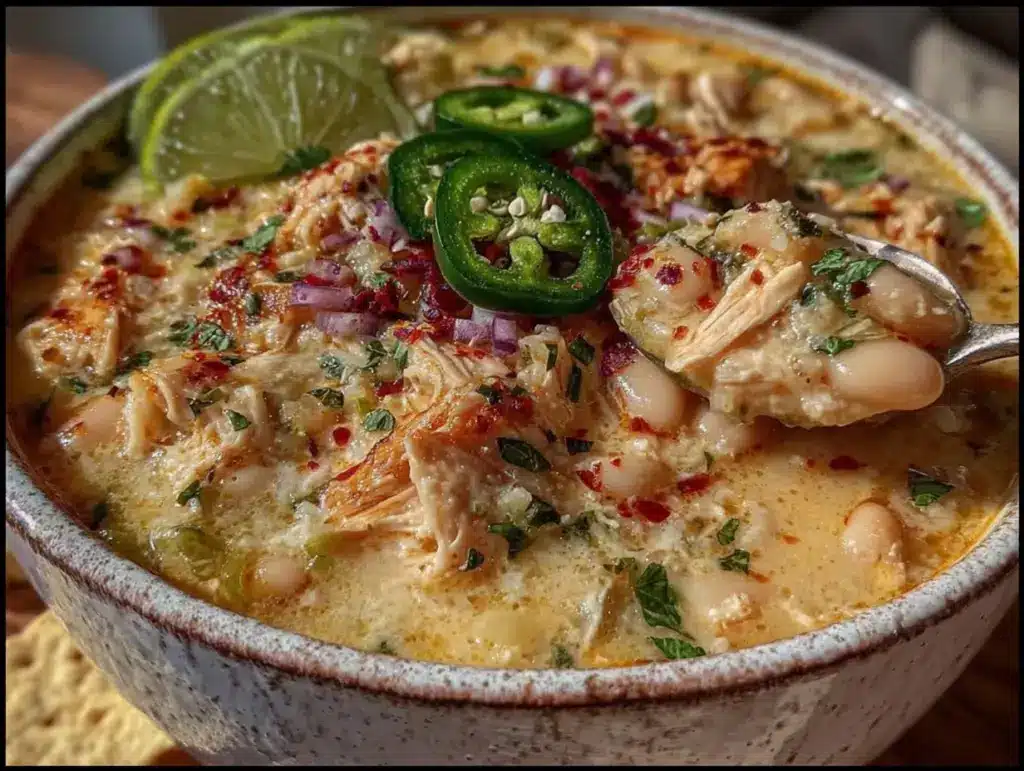 creamy slow cooker white chicken chili - featured image