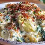 creamy spinach artichoke pasta - featured image