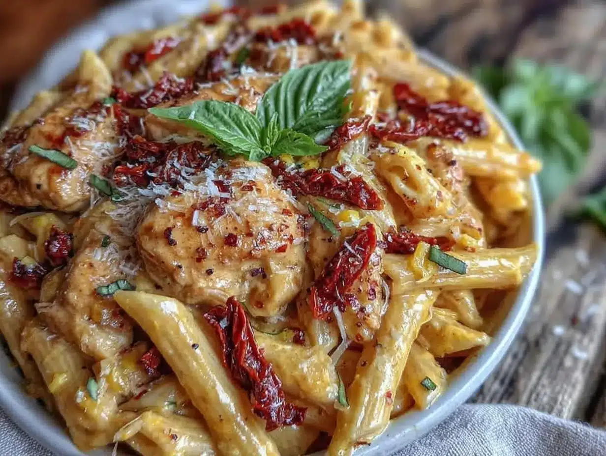 creamy sun-dried tomato chicken penne preparation steps