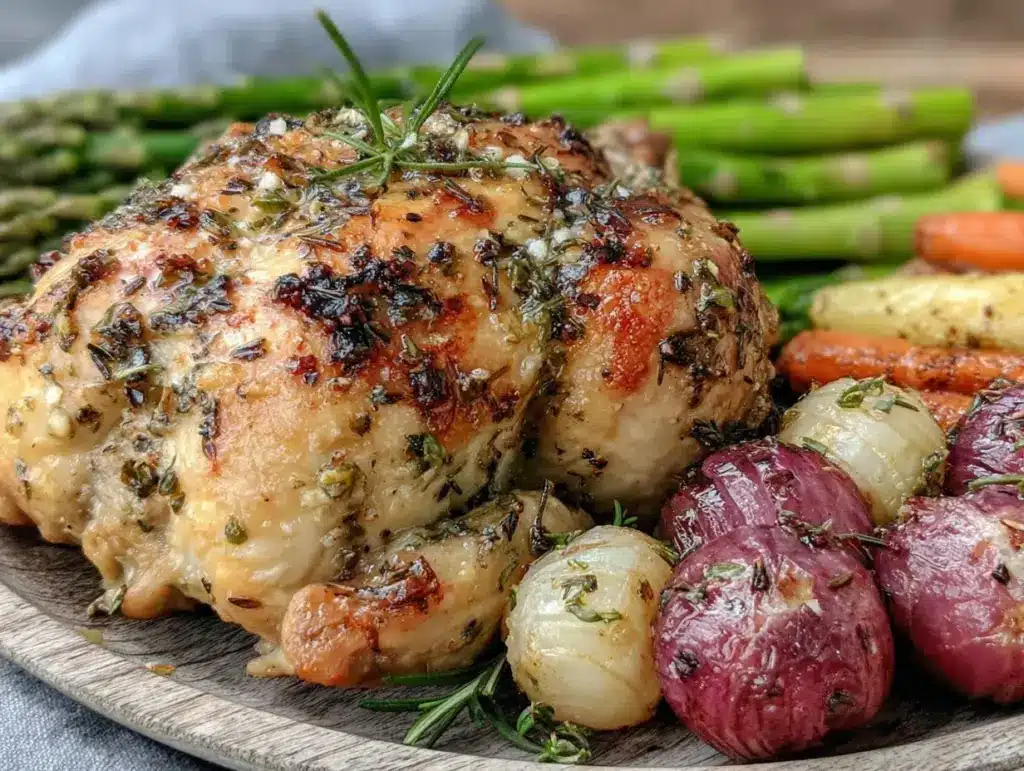 crispy lemon herb roasted chicken - featured image