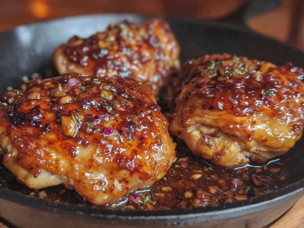 crispy skillet bbq chicken thighs - featured image