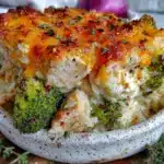 easy cheesy chicken broccoli rice casserole - featured image