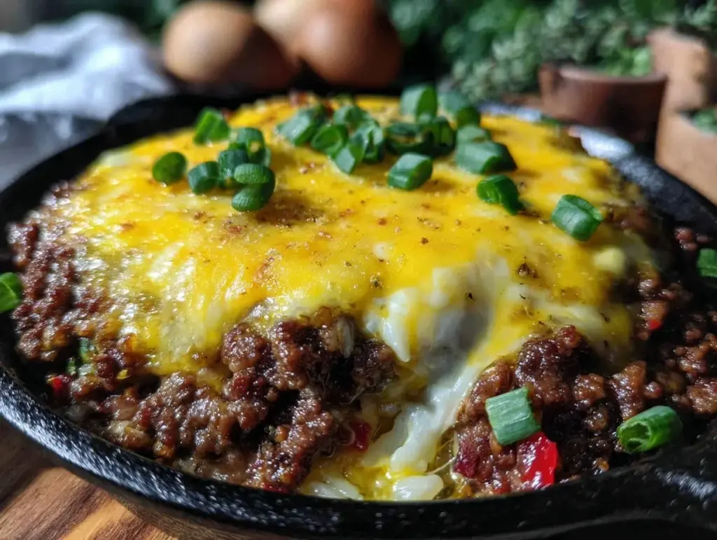 easy cheesy one-pan beef and rice skillet - featured image