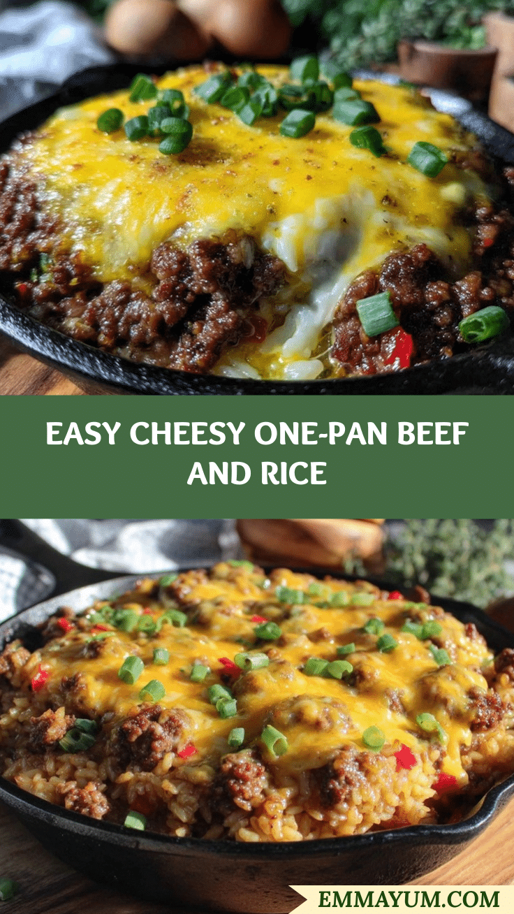 easy cheesy one-pan beef and rice skillet recipe