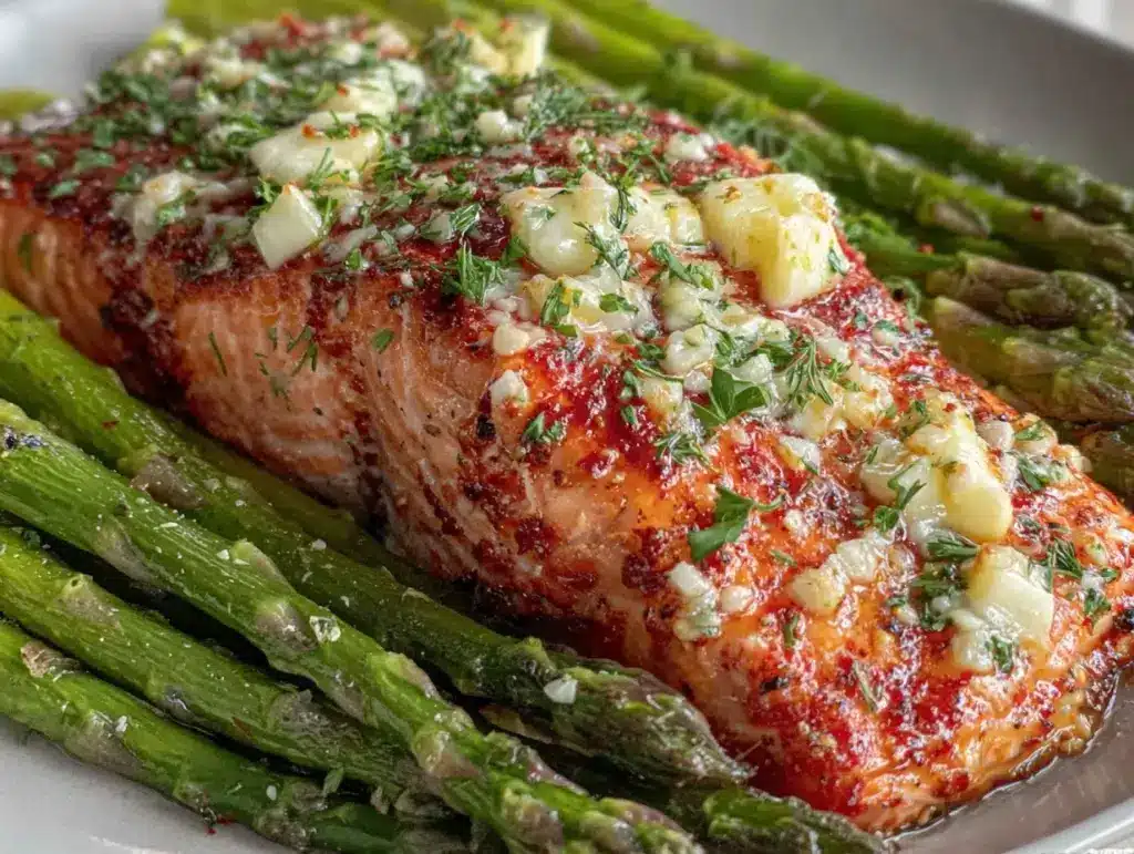 garlic butter salmon sheet pan dinner - featured image