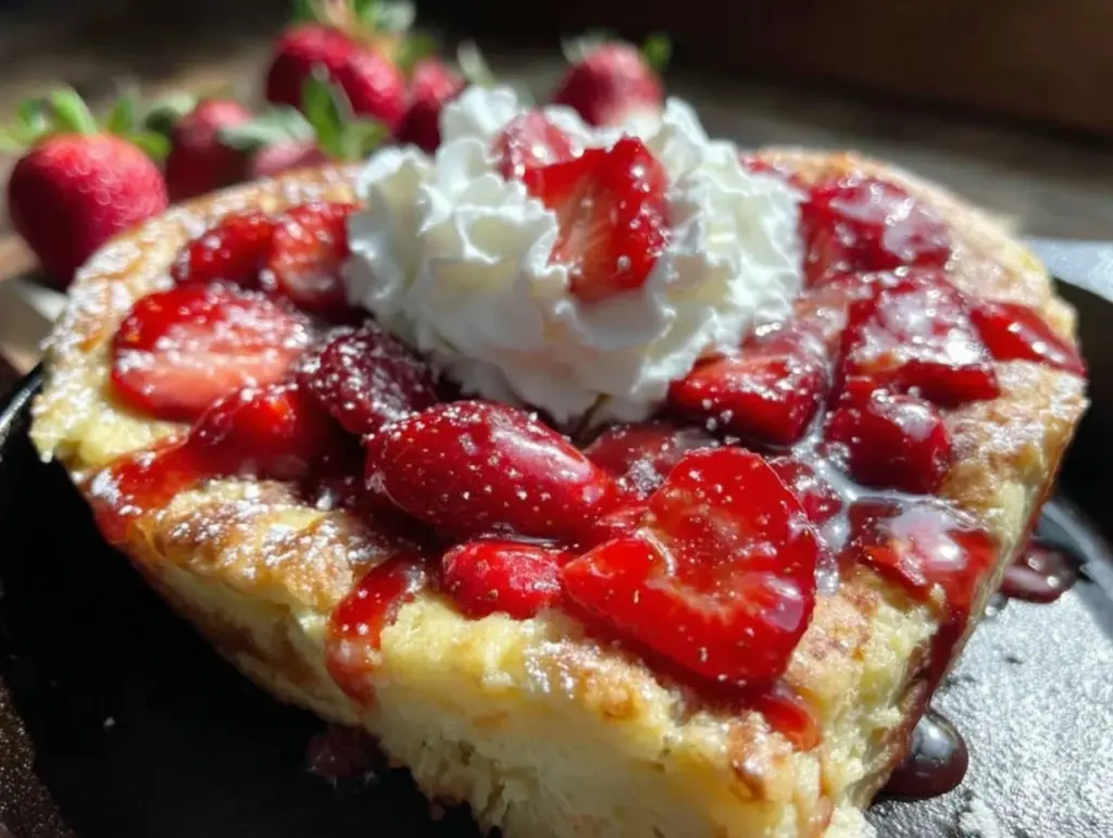 heart-shaped strawberry shortcake skillet cookie - featured image