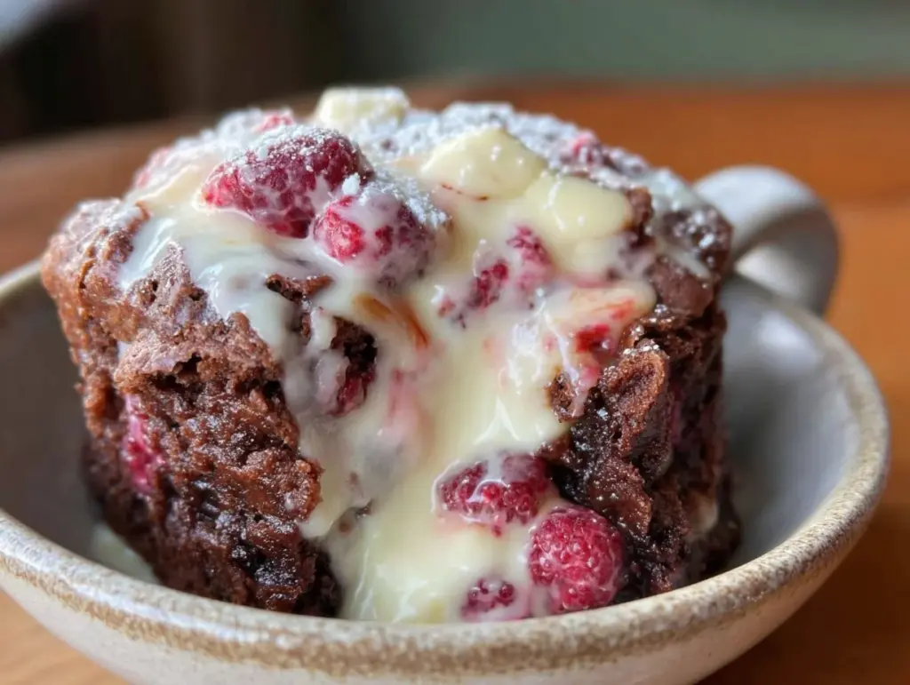 quick raspberry white chocolate mug brownie - featured image