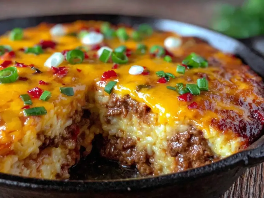 skillet beef enchilada rice casserole - featured image