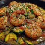 skillet garlic butter shrimp with zucchini - featured image