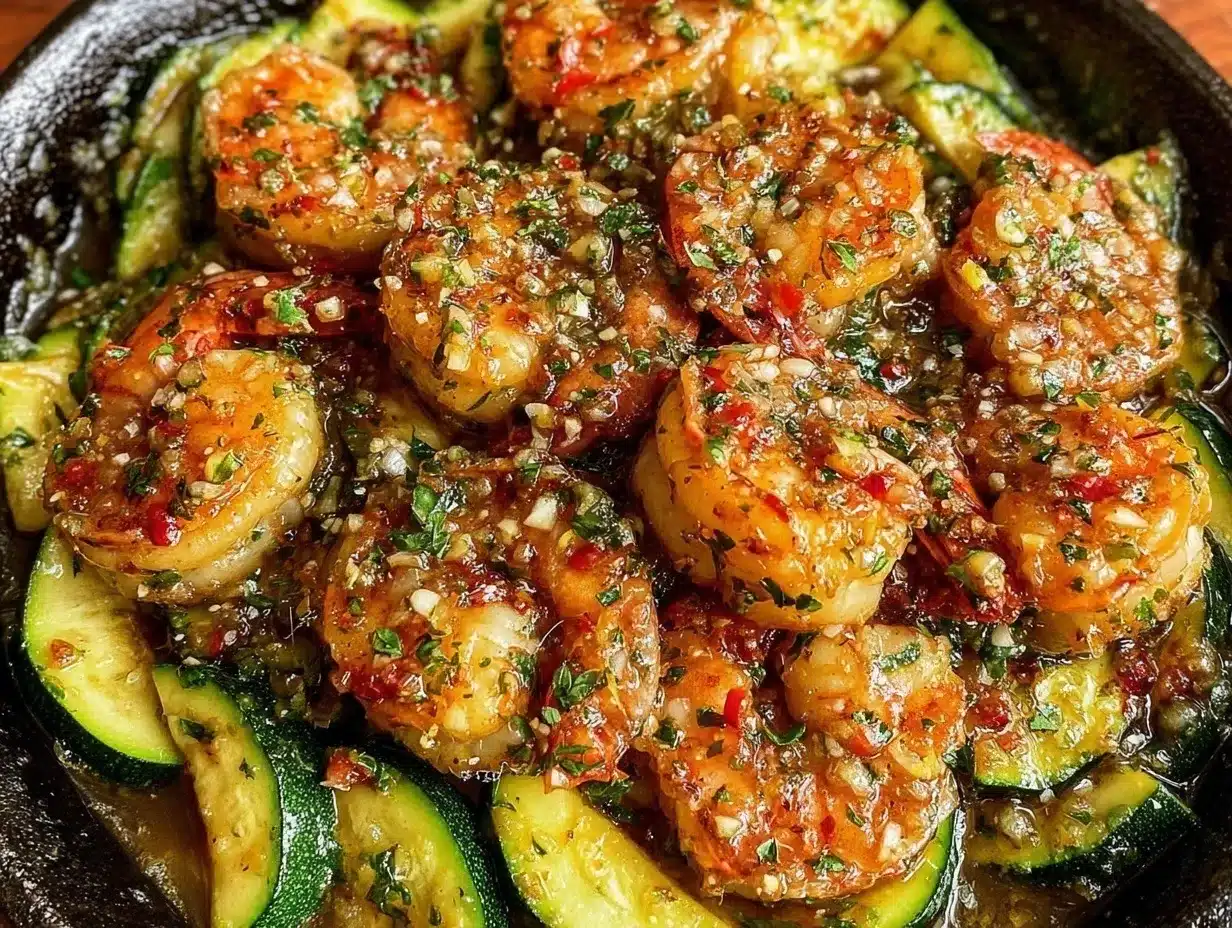skillet garlic butter shrimp with zucchini preparation steps