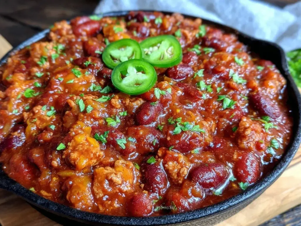 skillet turkey chili with beans - featured image
