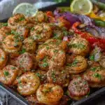spicy sheet pan cajun shrimp and sausage - featured image