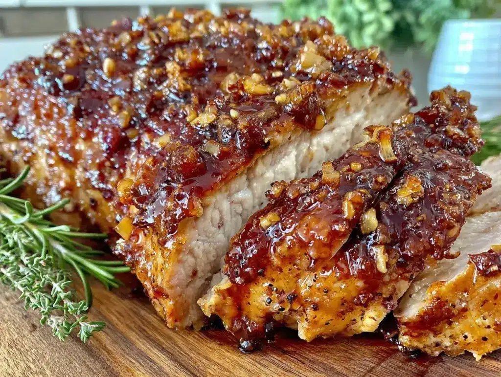 tender crockpot brown sugar garlic pork loin - featured image