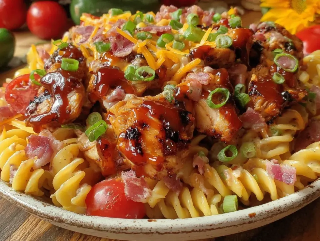 BBQ ranch chicken pasta salad - featured image