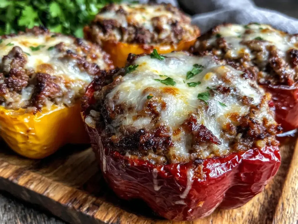 cheesy stuffed bell peppers with beef - featured image