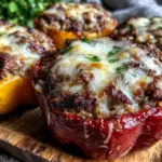 cheesy stuffed bell peppers with beef - featured image