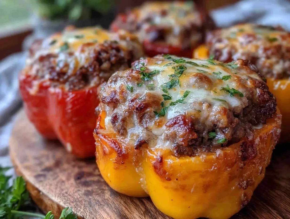 cheesy stuffed bell peppers with beef preparation steps