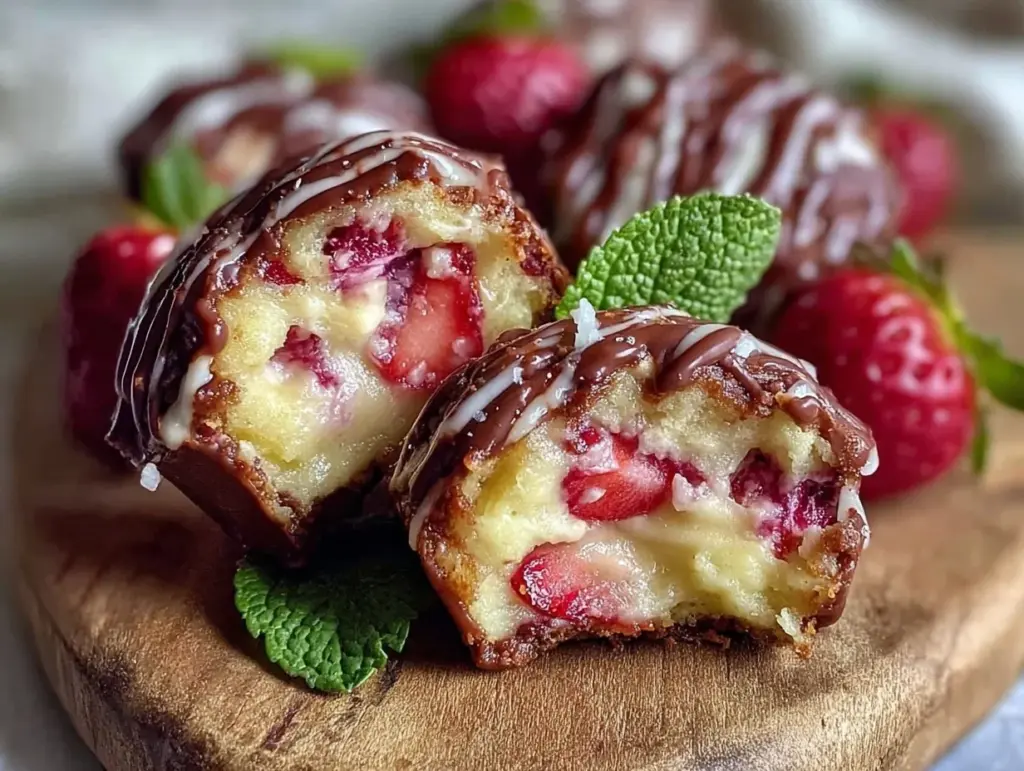 chocolate covered strawberry cheesecake bites - featured image
