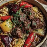cozy crockpot beef and barley soup - featured image