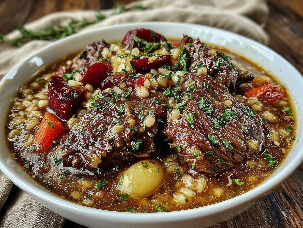 cozy crockpot beef and barley soup preparation steps