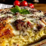 creamy baked million dollar spaghetti casserole - featured image