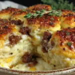 creamy biscuits and gravy casserole - featured image