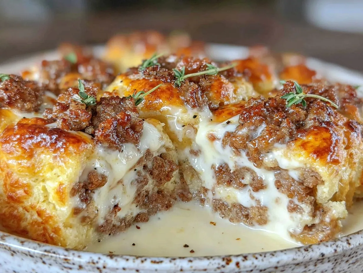 creamy biscuits and gravy casserole preparation steps