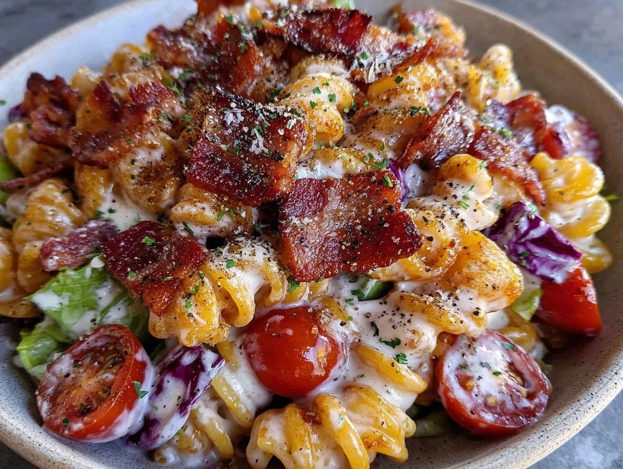 creamy BLT pasta salad preparation steps