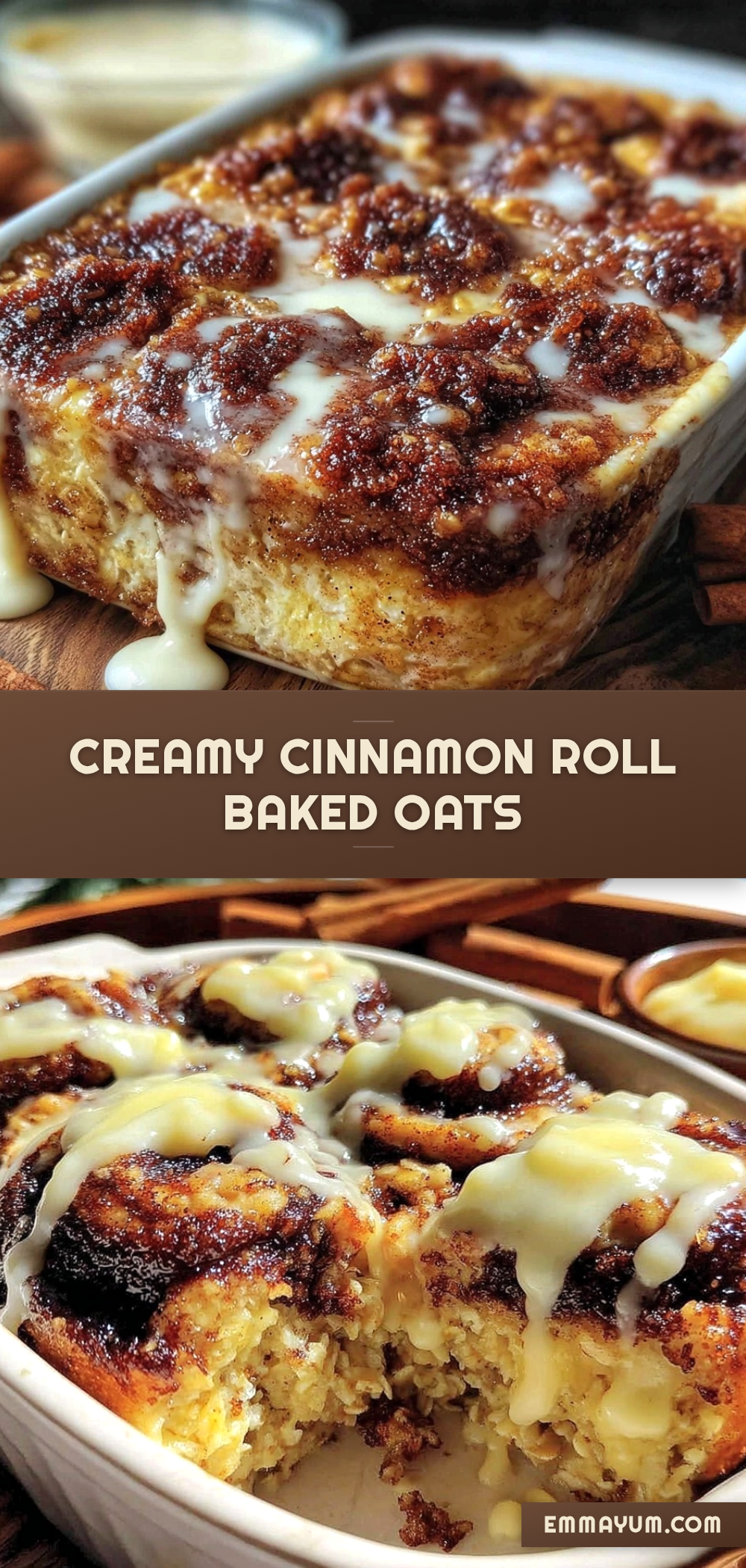 creamy cinnamon roll baked oats recipe