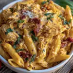 creamy crockpot tuscan chicken pasta - featured image