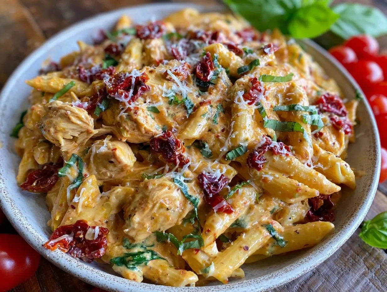 creamy crockpot tuscan chicken pasta preparation steps