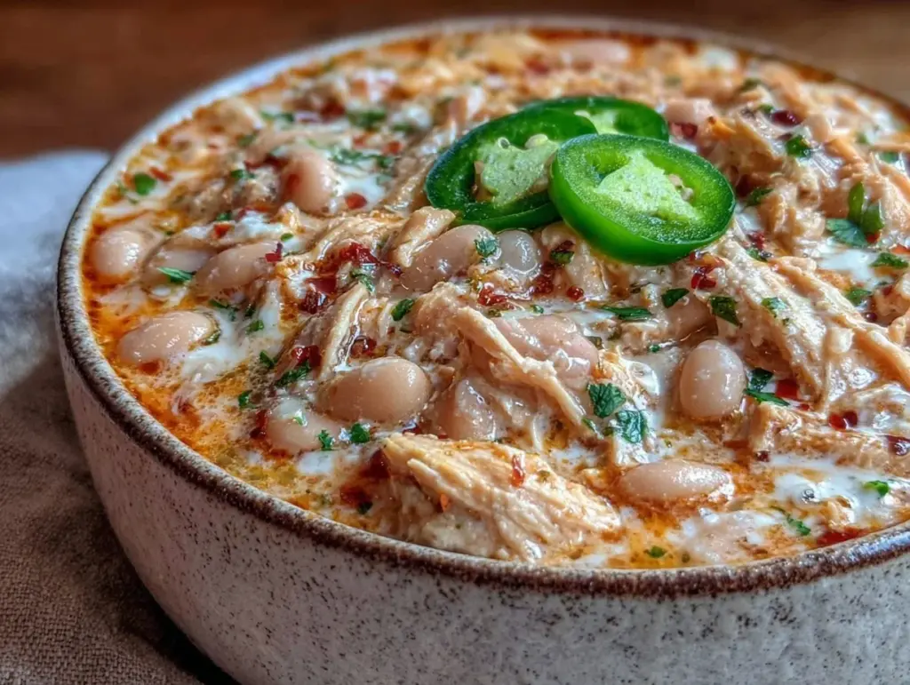 creamy crockpot white chicken chili - featured image