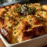 creamy eggs benedict casserole - featured image