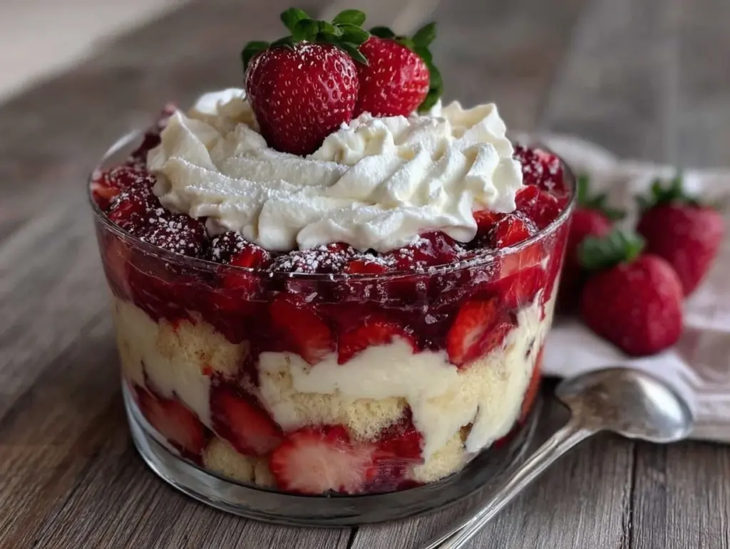 creamy fresh strawberry shortcake trifle - featured image