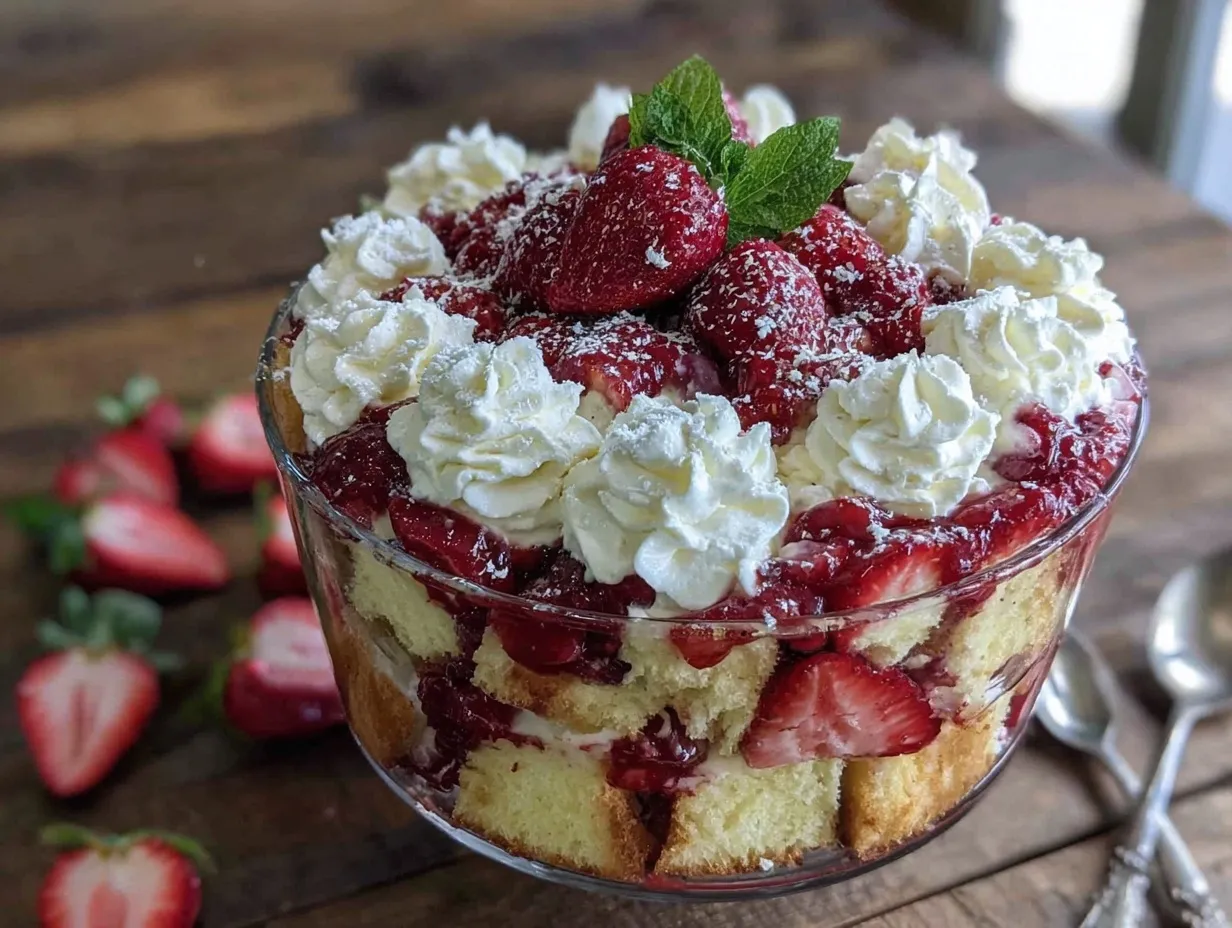 creamy fresh strawberry shortcake trifle preparation steps