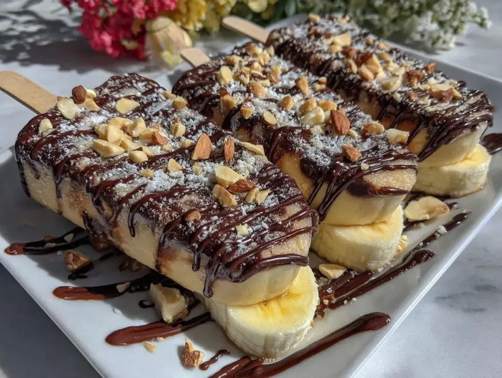 creamy frozen chocolate peanut butter banana pops - featured image