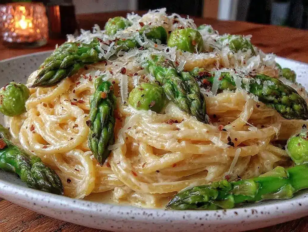 creamy lemon asparagus pasta - featured image