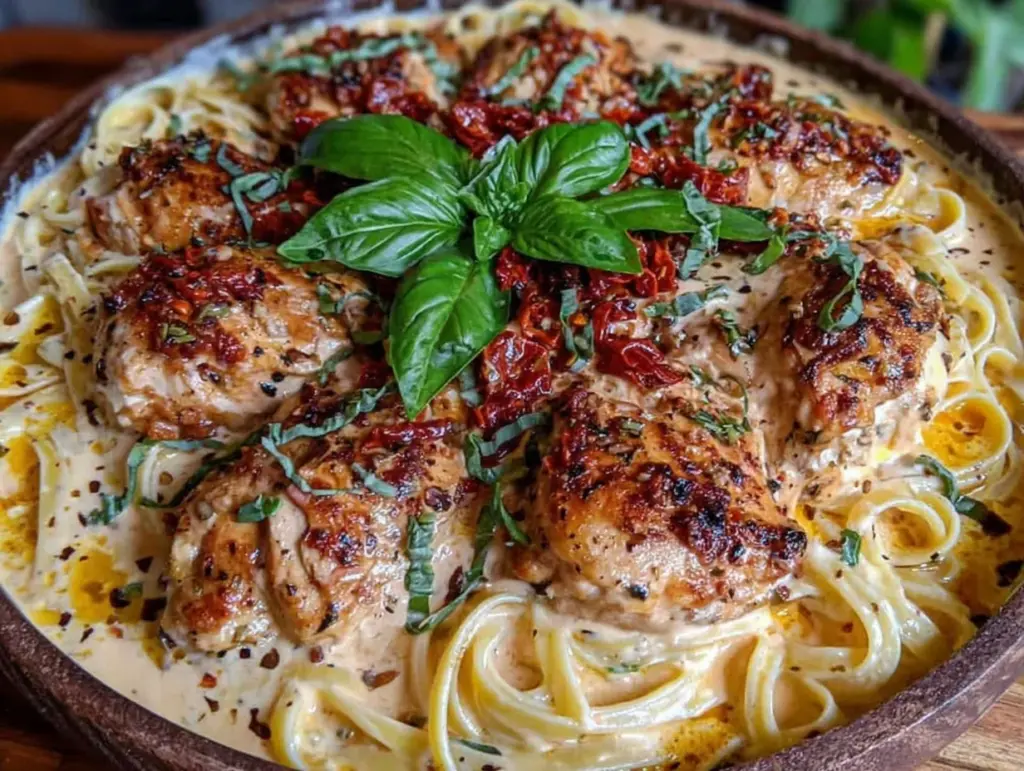 creamy one-pot tuscan garlic chicken pasta - featured image
