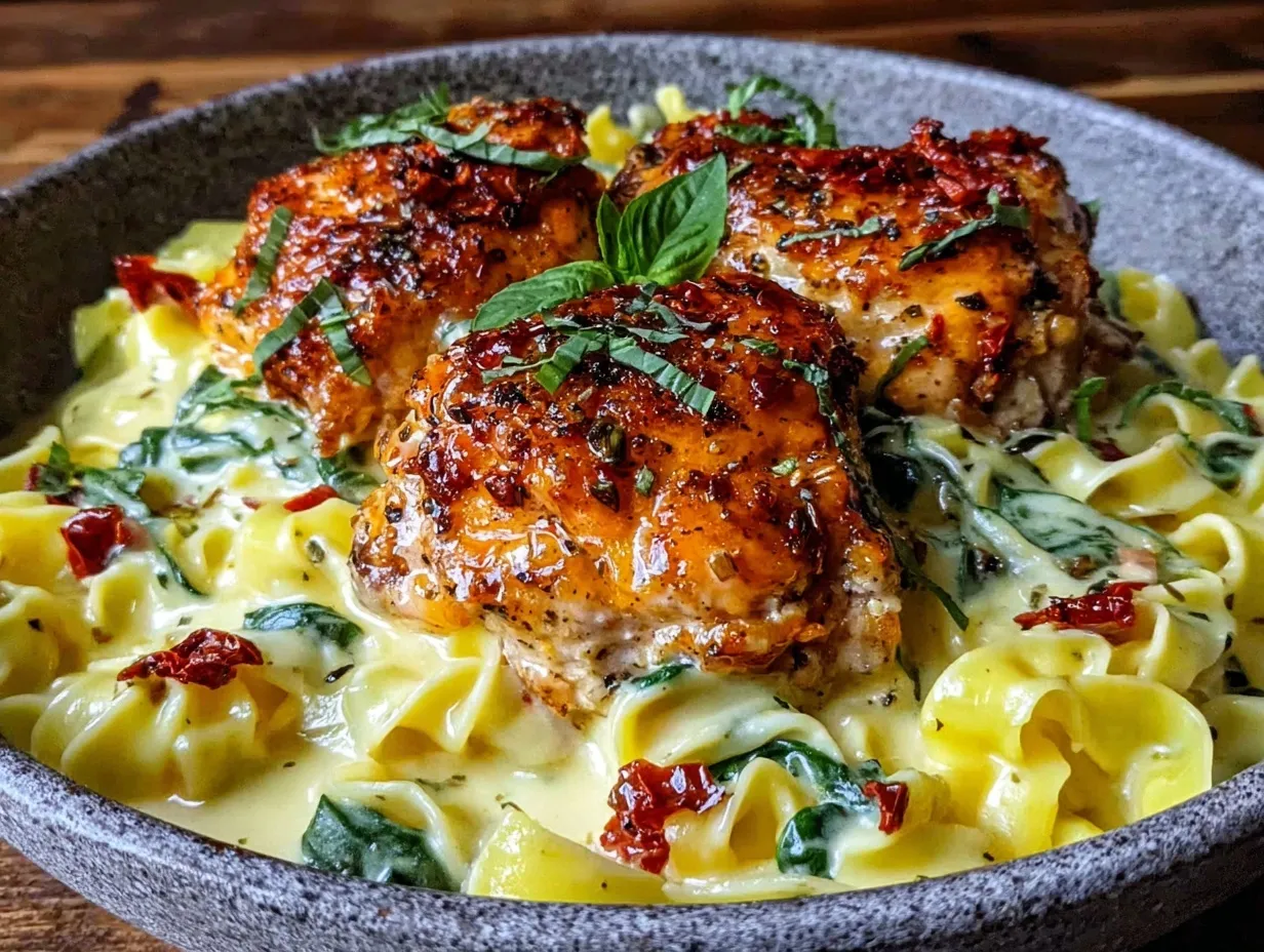 creamy one-pot tuscan garlic chicken pasta preparation steps