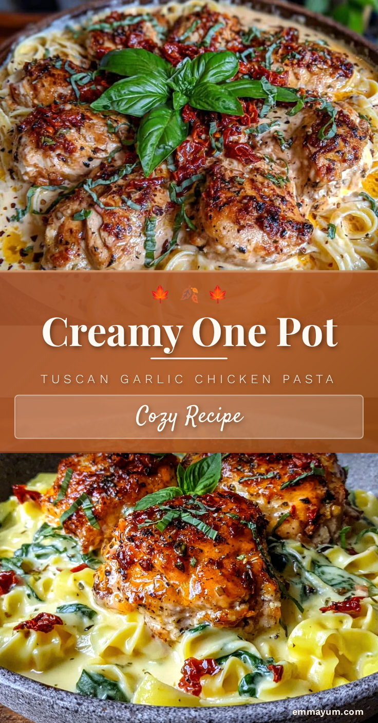 creamy one-pot tuscan garlic chicken pasta recipe