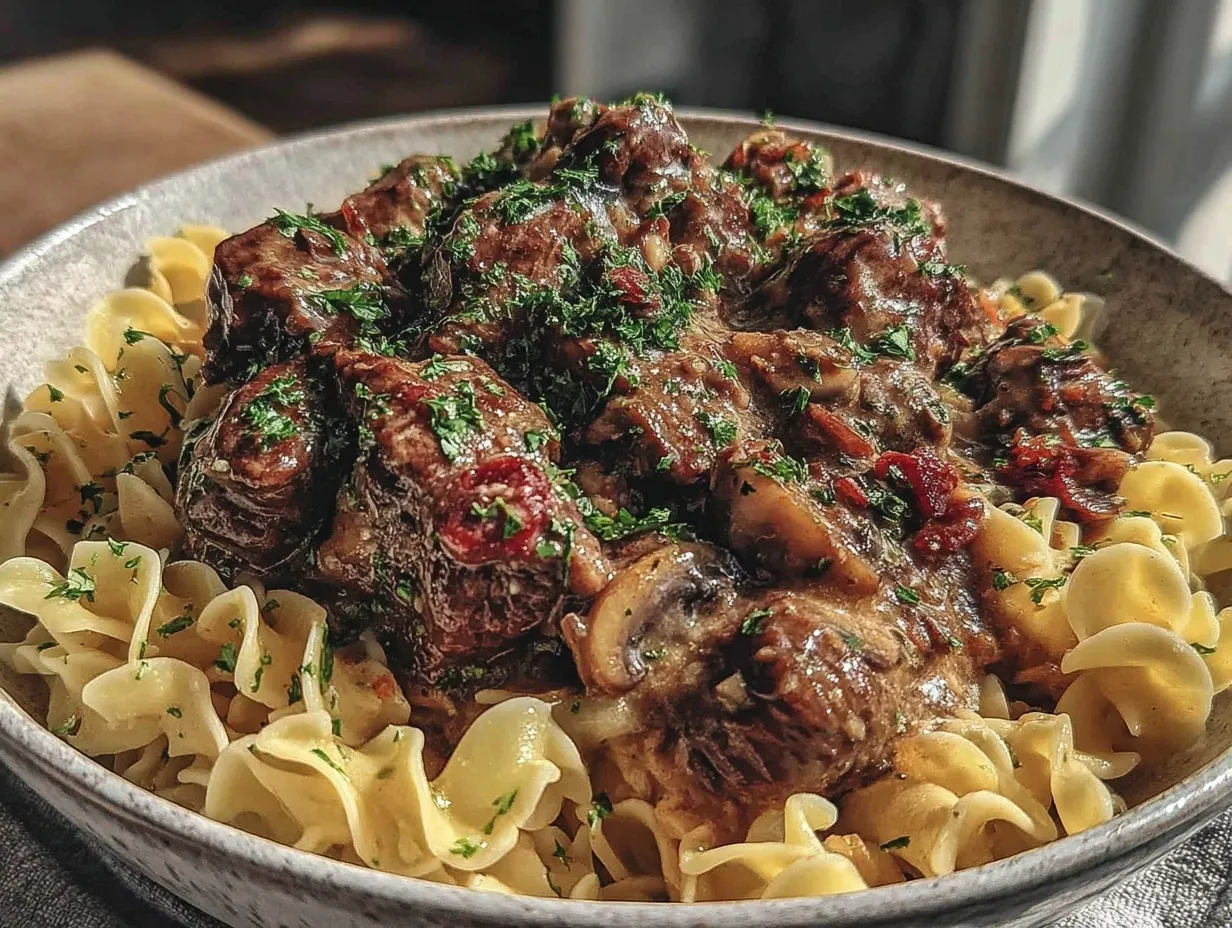 creamy slow cooker beef stroganoff preparation steps