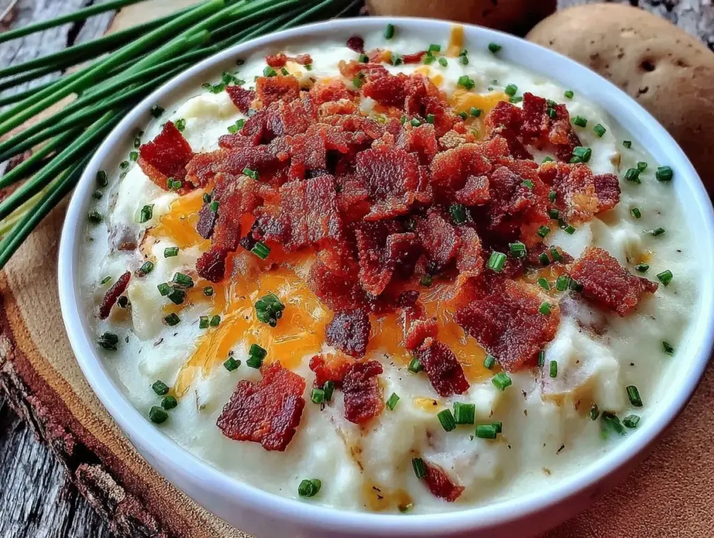 creamy slow cooker loaded baked potato soup - featured image